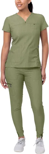 Adar Pro - Conjunto de ropa quirúrgica que facilita el movimiento para mujer, blusa quirúrgica con cuello en V en corazón y pantalón quirúrgico