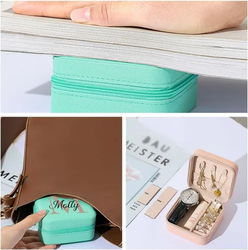 Miniatura 5 de Joyero personalizado con inicial y nombre, organizador de viaje para dama de honor, regalos de cumpleaños para mujeres (diseño inicial 02)
