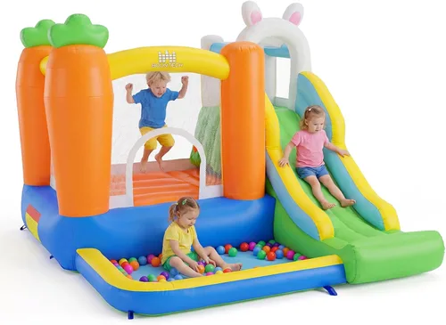 Miniatura 10 de Casa de rebote inflable BOUNTECH con pozo de bolas, casa hinchable para niños en interiores y exteriores con gran área de salto, aro de baloncesto