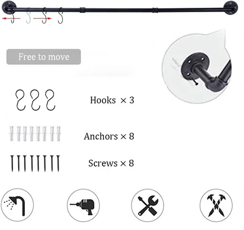Miniatura 5 de Toallero industrial para toallero, barra de toalla negra de 50.4 pulgadas con 3 ganchos, soporte para toallas de baño de montaje en pared, accesorio