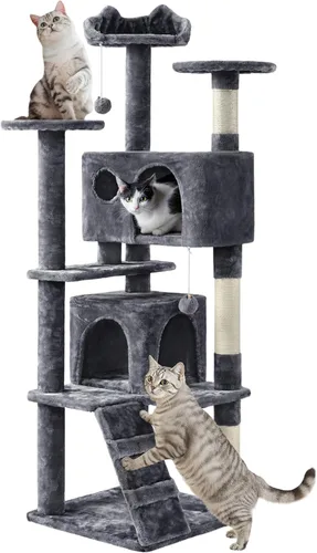 Yaheetech - Torre de árbol para gatos de 62 pulgadas, torre para gatitos de interior, muebles para mascotas con doble refugio, postes para rascar,