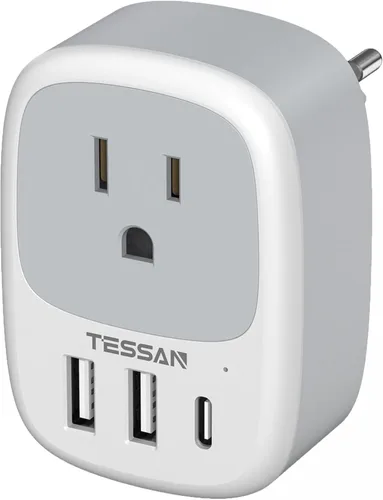 TESSAN - Adaptador de enchufe de viaje europeo, adaptador de corriente europeo con 2 puertos USB, cargador de toma de corriente tipo C internacional