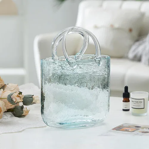 Miniatura 8 de Florero para flores, florero de cristal único, cuenco de pescado con burbujas y asas, florero transparente para centros de mesa, decoración