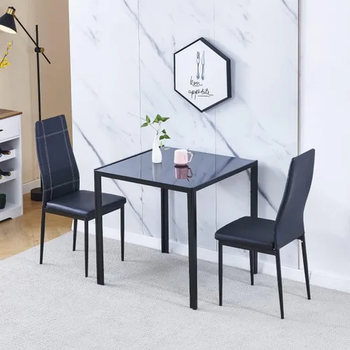 Miniatura 11 de Juego de 4 mesas de comedor y sillas de comedor de cristal negro de 5 piezas, moderna mesa cuadrada de cocina pequeña y 4 sillas de comedor que