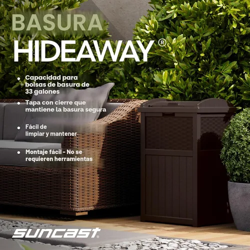 Miniatura 2 de Suncast Cubo de basura comercial para exteriores de 33 galones con escondite con tapa para bolsas de basura de 30 a 33 galones para garaje, patio