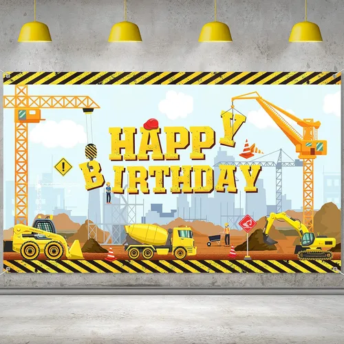 Irenare Fondo de construcción feliz cumpleaños camión volquete fondo excavadora grúa fiesta de cumpleaños banner excavadora excavadora camión fondo