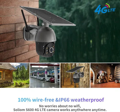 Miniatura 2 de SOLIOM S600 3G/4G LTE Cámara de Seguridad Celular con Energía Solar Inalámbrica para Exteriores, Panorámica Inclinable Vista 360° Reflector, Visión