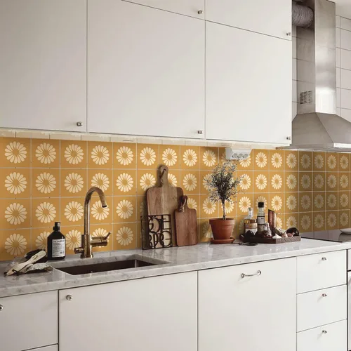 Miniatura 20 de Adhesivos de vinilo para azulejos de pared autoadhesivos, calcomanías impermeables para decoración de cocina, baño, línea ondulada de abulón, 6 x 6