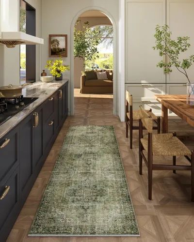 Miniatura 38 de Tapete largo lavable para pasillo o cocina: 2 x 6 pies, con respaldo antideslizante, de pelo corto, suave, para entrada, interiores, pasillos, Verde