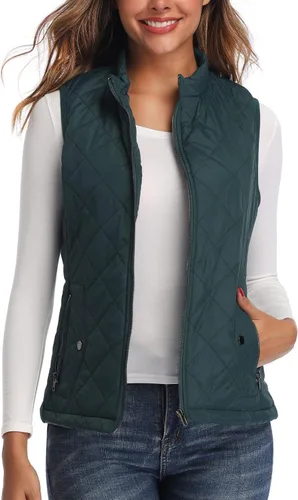 Miniatura 2 de LONGKING Chaleco de mujer, cuello alto, ligero, con cremallera, acolchado para mujer