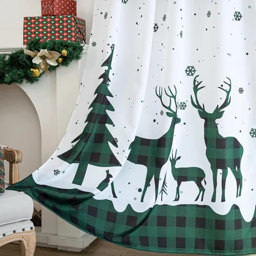 Miniatura 4 de Cortinas navideñas para sala de estar, cortina de ciervo de Navidad a rayas tartán, bolsillo para barra, cortinas decorativas para dormitorio