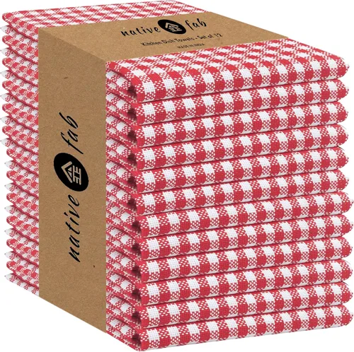 Miniatura 28 de Native Fab Paquete de 12 toallas de cocina a cuadros a cuadros, de algodón, duradero, lavable, de 16 x 26 pulgadas, paños de cocina, suaves y Gris