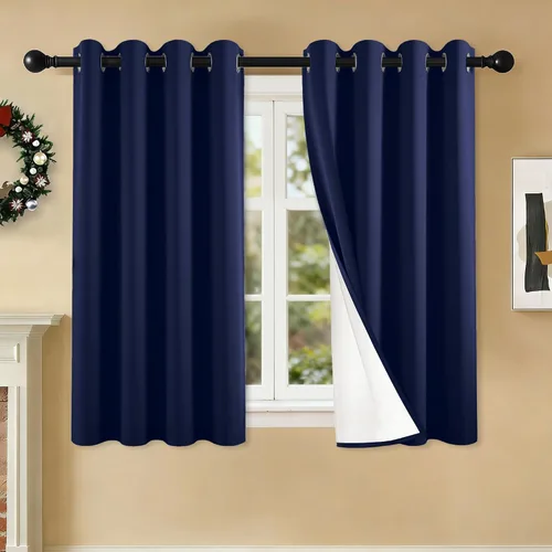 Miniatura 79 de 2 paneles de cortinas 100% opacas, cortinas ligeras con aislamiento térmico con ojales para dormitorio, sala de estar, tratamiento de ventana