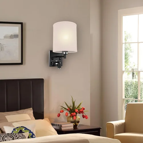 Miniatura 5 de LEDMyplace - Apliques de pared LED de 1 luz, lámpara de interior para sala de estar con puertos USB y tomacorriente, base E26, cuerpo de hierro