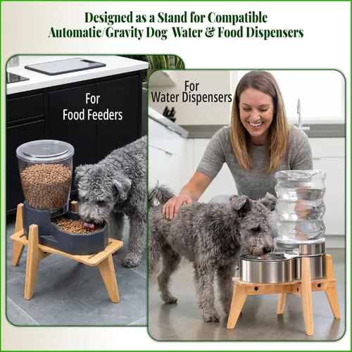 Miniatura 6 de Soporte para dispensadores de alimentos de agua para perros, adecuado para razas medianas, soporte de bambú para comederos automáticos elevados