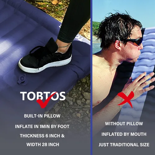 Miniatura 7 de TOBTOS Colchoneta inflable para acampar con almohada, almohadilla de dormir ultraligera gruesa de 6 pulgadas con bomba incorporada, alfombrilla