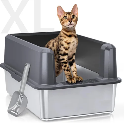 Miniatura 15 de WoofiGo Caja de arena cerrada de acero inoxidable para gatos con tapa, caja de arena extra grande XL para gatos grandes, bandeja de arena de metal