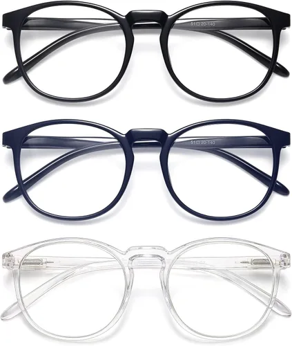 Miniatura 21 de IBOANN - Lentes con filtro de luz azul para mujeres y hombres, paquete de 3 unidades, armazón redonda estilo retro a la moda, lentes falsos vintage