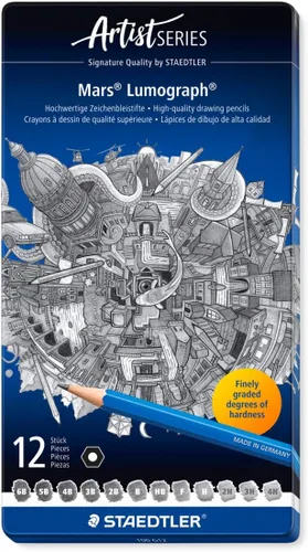 Miniatura 9 de Staedtler Lumograph 100G6 Set de lápices de grafito para dibujar y esbozar, 6 grados en una atractiva lata de almacenamiento (100G6)