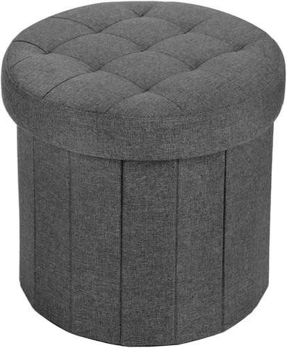 Miniatura 20 de Bsketa® Otomana plegable redonda de almacenamiento de 14 x 14 x 13 pulgadas, taburete de pie con asiento acolchado de espuma más gruesa, banco Negro