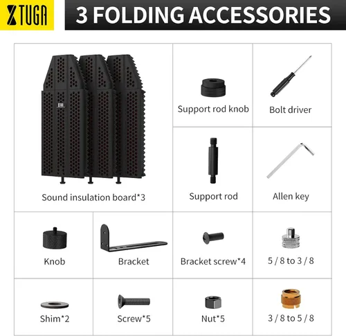 Miniatura 9 de XTUGA Protector para Aislamiento de Micrófono de Grabación, Espuma Absorbente de Alta Densidad de 3 Paneles para Filtrar Vocales, Cubierta