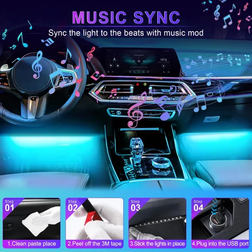 Miniatura 5 de LivTee Luces Interiores de Acento para Auto, Luces Interiores Inteligentes para Auto con Control de Aplicación, Luces LED RGB con Modo de Música