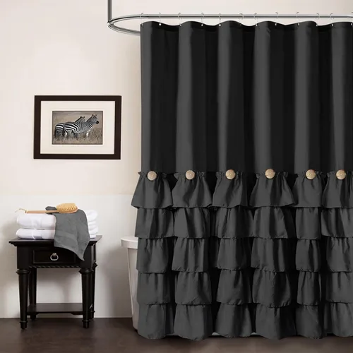 Miniatura 18 de Cortina de ducha Seasonwood de tela blanca con volantes, cortina de ducha estilo granja, cortinas de ducha de 72 x 84 pulgadas con botones y Blanco