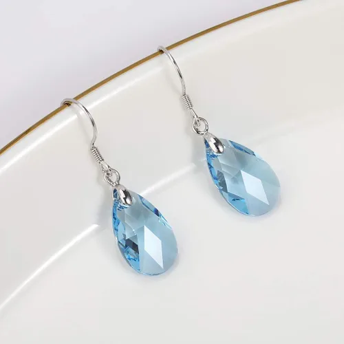 Miniatura 36 de Aretes colgantes de cristal austriaco con forma de lágrima para mujer, joyería hipoalergénica de plata de ley 925