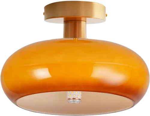 Lámpara de techo empotrada de cristal naranja moderna cerca del techo con pantalla de vidrio de leche de 11 pulgadas, lámpara de montaje empotrado