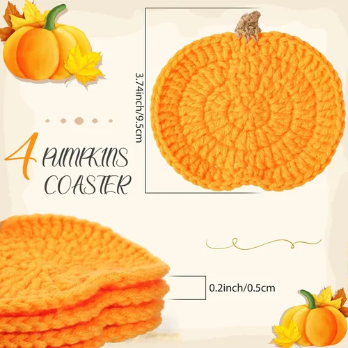 Miniatura 2 de Juego de 4 posavasos de ganchillo hechos a mano con calabazas de ganchillo, juego de posavasos de bebida de otoño, tapetes absorbentes para proteger