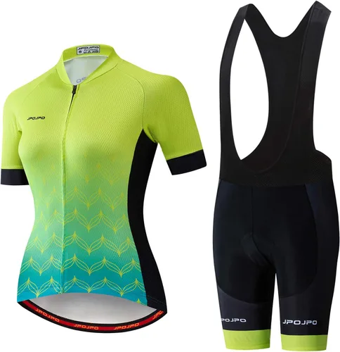 Miniatura 163 de Camiseta de ciclismo para mujer, manga corta y pantalones cortos de ciclismo acolchados para verano