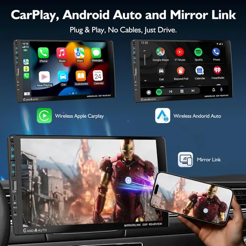 Miniatura 2 de Estéreo de auto DIN único de 9 pulgadas con Apple CarPlay inalámbrico y Android Auto, radio de coche UHD IPS pantalla táctil, cámara trasera 1080P