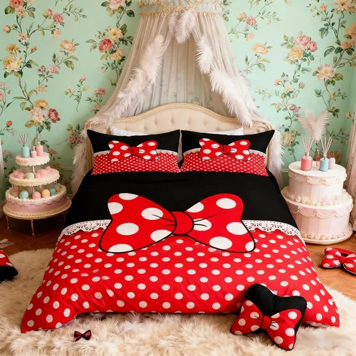 Miniatura 6 de Juego de funda de edredón con lazo de dibujos animados para niños, tamaño individual, juego de ropa de cama de mariquita, escarabajo, insecto