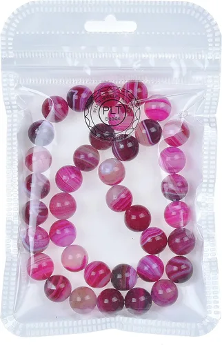 Miniatura 2 de Perlas sueltas de forma redonda para hacer joyas., fucsia raya ágata, 6MM