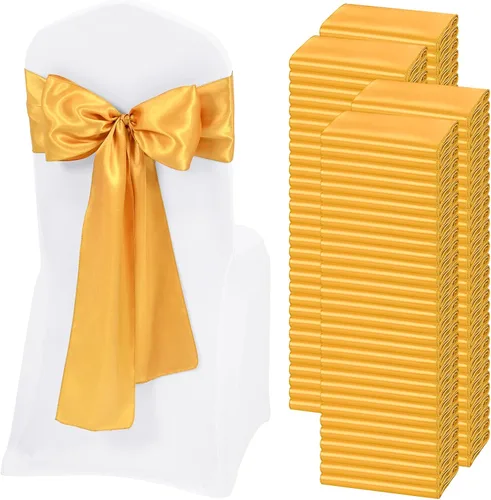 Miniatura 17 de 60 bandas para sillas de satén negro, diseño de lazos con lazos, para decoración de sillas para Acción de Gracias, boda, Navidad, banquetes