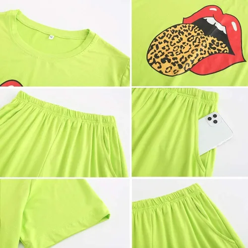 Miniatura 4 de Conjunto deportivo de 2 piezas para mujer, conjunto deportivo con lentejuelas y labios y estampado de mariposas y pantalones cortos con bolsillo