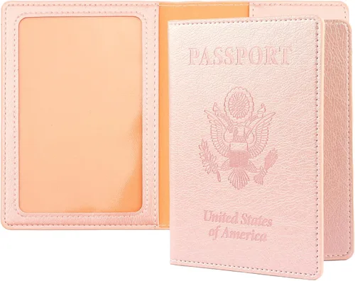 Miniatura 17 de Funda de cuero para pasaporte - Cartera de pasaporte de viaje para mujeres y hombres, artículos esenciales para el aeropuerto con protector, Negro