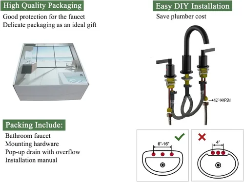 Miniatura 5 de TimeArrow TAF830C-MB - Grifo de lavabo de baño de 2 manijas de 8 pulgadas con drenaje emergente, grifo moderno de arco alto, 3 agujeros con boquilla
