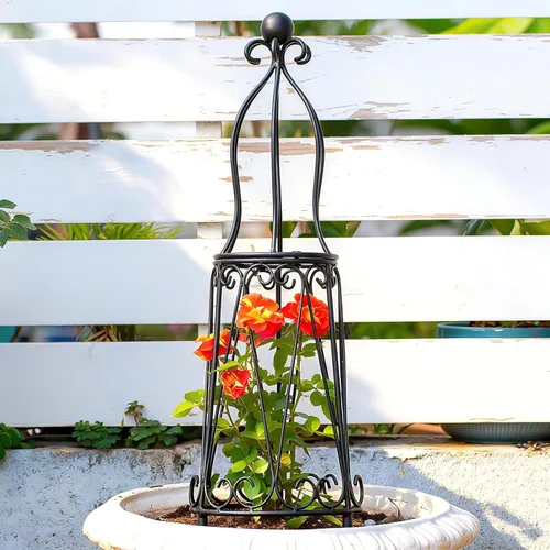 Miniatura 10 de Enrejado de obelisco de jardín para plantas trepadoras, 27.1 x 7.8 pulgadas, diseño de metal duradero, a prueba de óxido, ideal