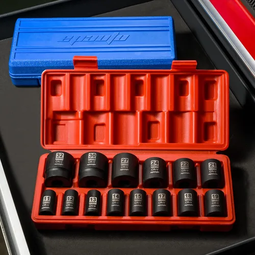 Miniatura 6 de EPAuto Juego de dados de impacto métricos poco profundos de 1/2 pulgada, Cr-V, 6 puntos, 14 dados