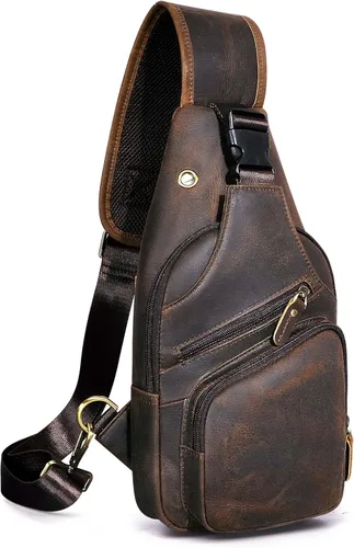 Miniatura 3 de Le'aokuu Bolso cruzado de moda para hombre, diseño de té, estilo casual, para viajes, senderismo, en el pecho, con correa de hombro, de cuero