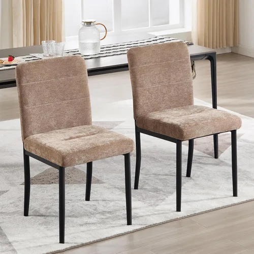Miniatura 11 de Juego de 2 sillas de comedor, modernas sillas de comedor Parsons de tela tapizada, sillas de cocina sin brazos con patas de metal y asiento