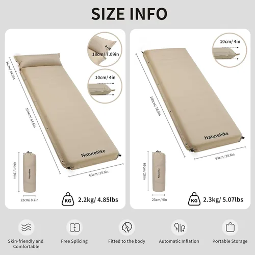 Miniatura 2 de Naturehike Colchoneta de dormir autoinflable de espuma ultra gruesa de 4 pulgadas, R9.5 con tela 75D, colchón de aire para las 4 estaciones