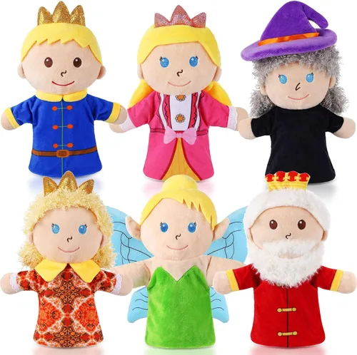 Miniatura 13 de 6 piezas de marionetas de mano familiares de 30 cm, abuelos, mamá y papá, hermano y hermana, marionetas de mano de felpa para niños, juguetes