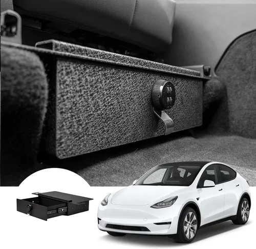 WASAI Bóveda de seguridad para debajo del asiento: caja fuerte para cajones debajo del asiento inferior compatible con TESLA modelo Y 2021-2023 con