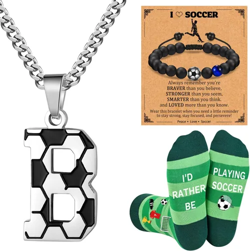 Miniatura 10 de Soccer Gifts Set A-Z Letter Soccer Necklace for Men Novelty Soccer Socks&Soccer Bracelets for Soccer Lovers