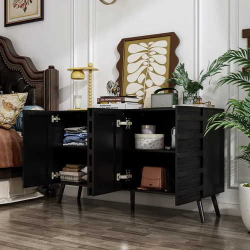 Miniatura 3 de Aparador de buffet con almacenamiento, armario de cocina de 55.1 pulgadas de ancho con 4 puertas, moderna consola de mesa de buffet Credenza