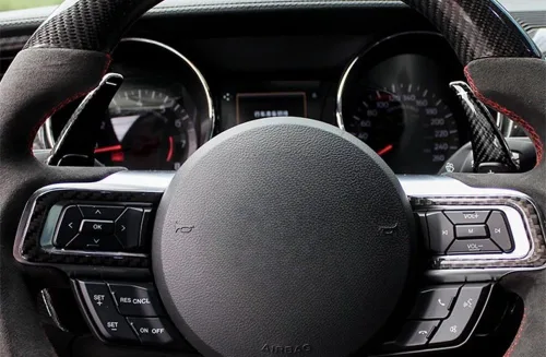 Miniatura 5 de iJDMTOY Extensiones de palanca de cambios más grandes de fibra de carbono genuina negra compatibles con transmisión automática Ford Mustang