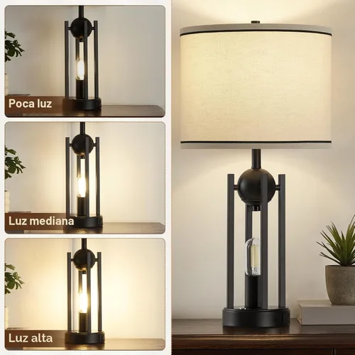 Miniatura 2 de Lámparas de mesa industriales de 25 pulgadas para sala de estar, 1 unidad con puertos USB C+A, lámpara de noche rústica de granja para dormitorio