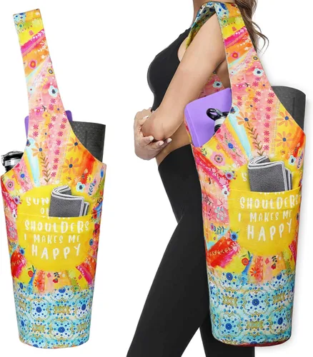 Miniatura 21 de Bolsa de esterilla de yoga impresa a la moda con bolsillo lateral grande y bolsillo con cremallera, bolsa larga de yoga que se adapta a la mayoría